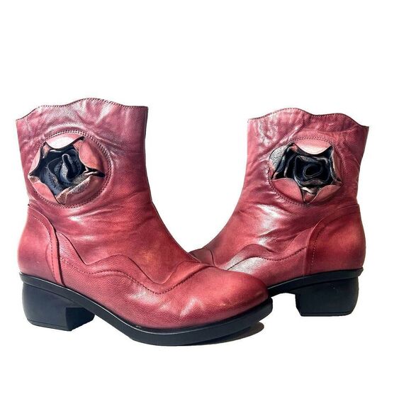 SOCOFY Ankle Bootie Leather Women's EU 40 US 9.5 Rose Pink Bohemian Zip Up Boots - Picture 1 of 9